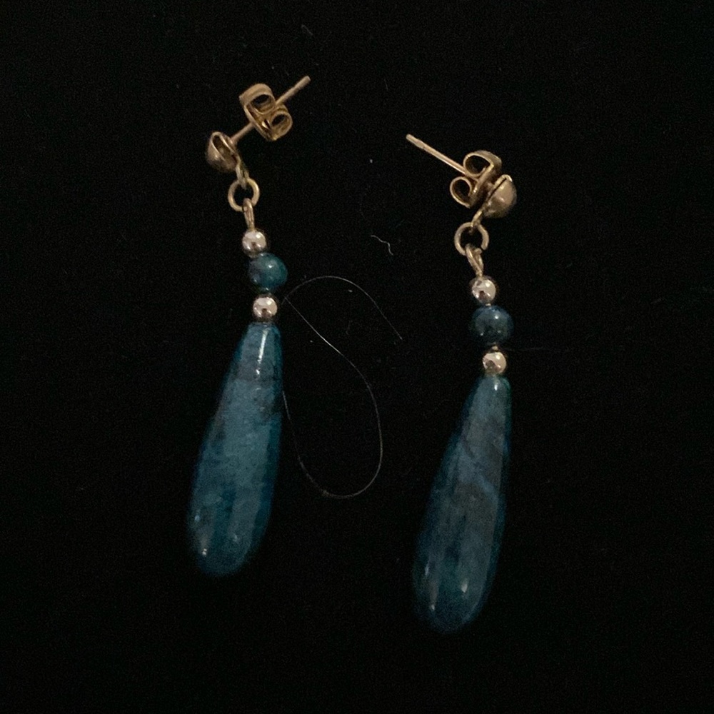 Blue Stone Vintage Post Dangle Earrings